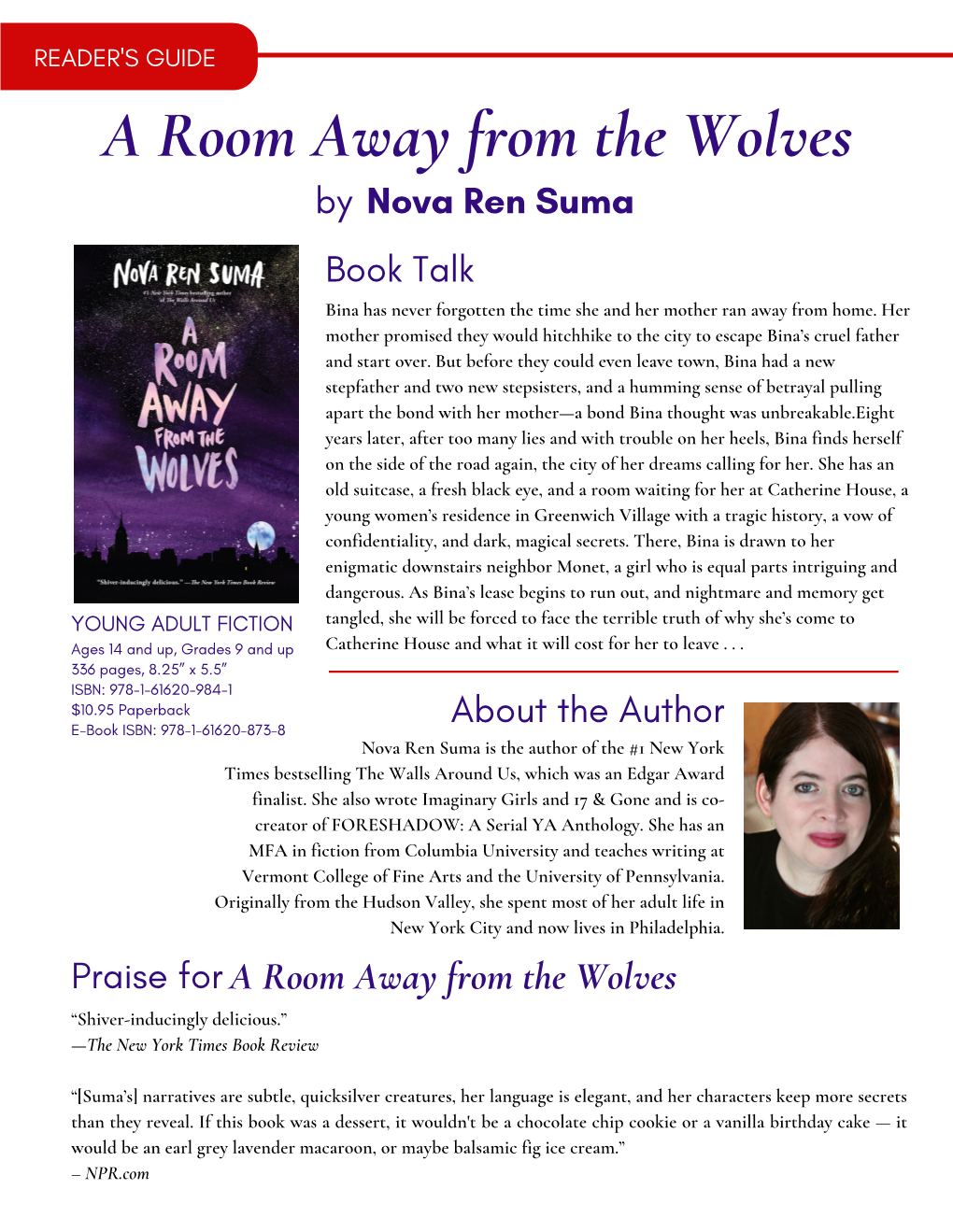 READER's GUIDE a Room Away from the Wolves by Nova Ren Suma Book Talk