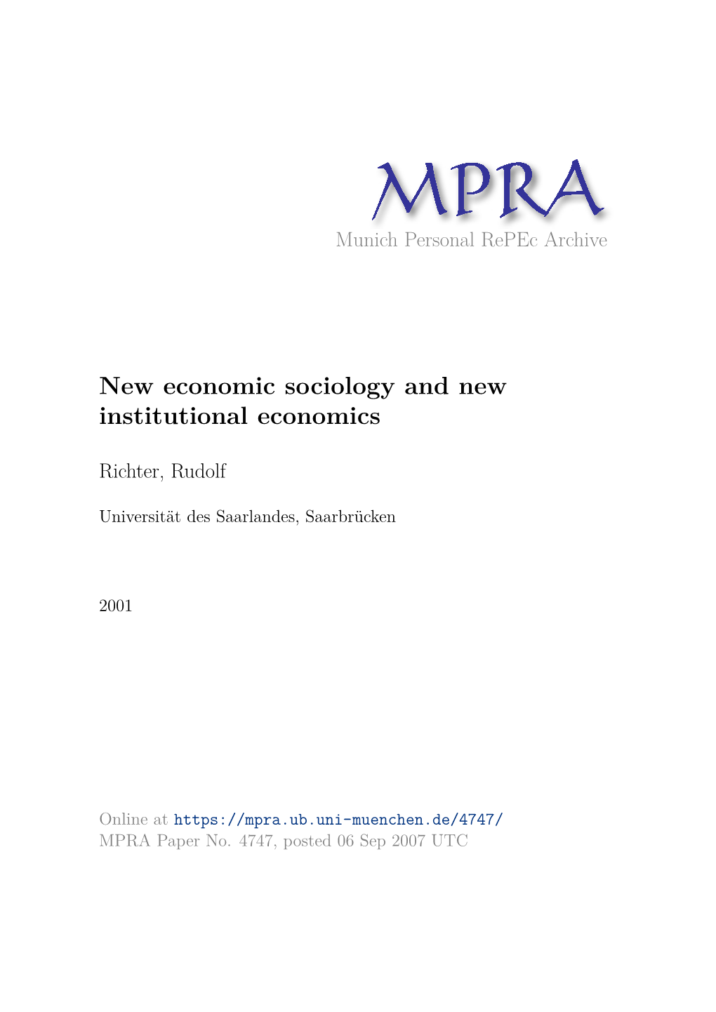 New Economic Sociology and New Institutional Economics