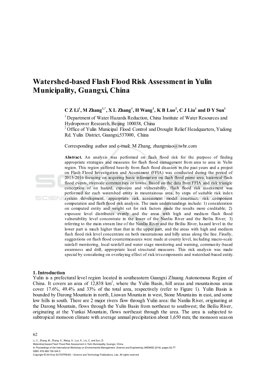 Watershed-Based Flash Flood Risk Assessment in Yulin Municipality, Guangxi, China