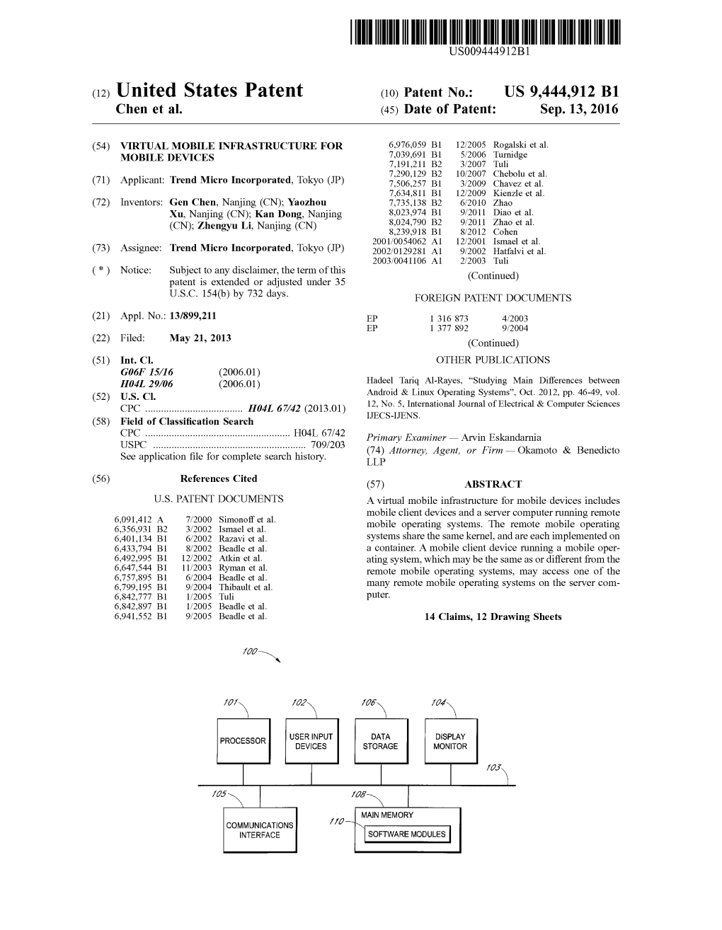 (12) United States Patent (10) Patent No.: US 9,444,912 B1 Chen Et Al