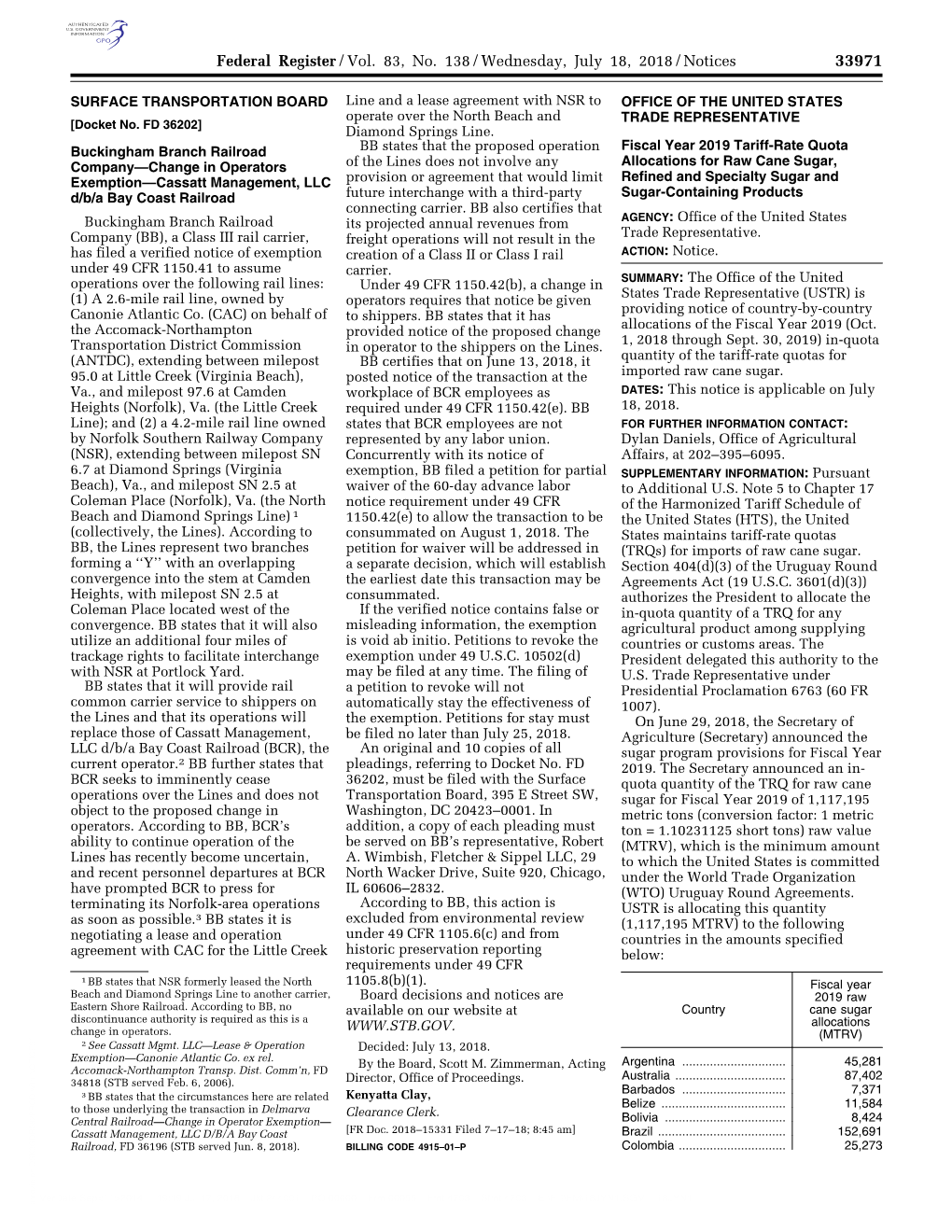 Fiscal Year 2019 Tariff-Rate Quota