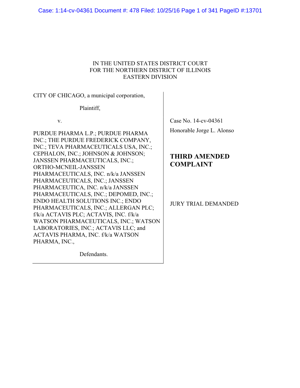 Third Amended Complaint1 Against Defendants Purdue Pharma