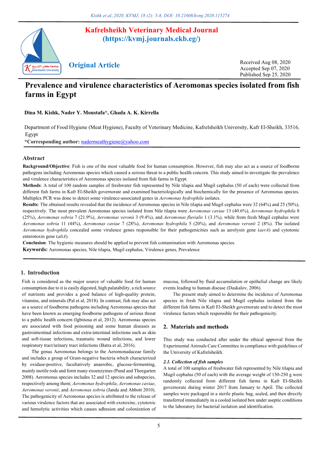 Prevalence and Virulence Characteristics of Aeromonas Species Isolated from Fish Farms in Egypt