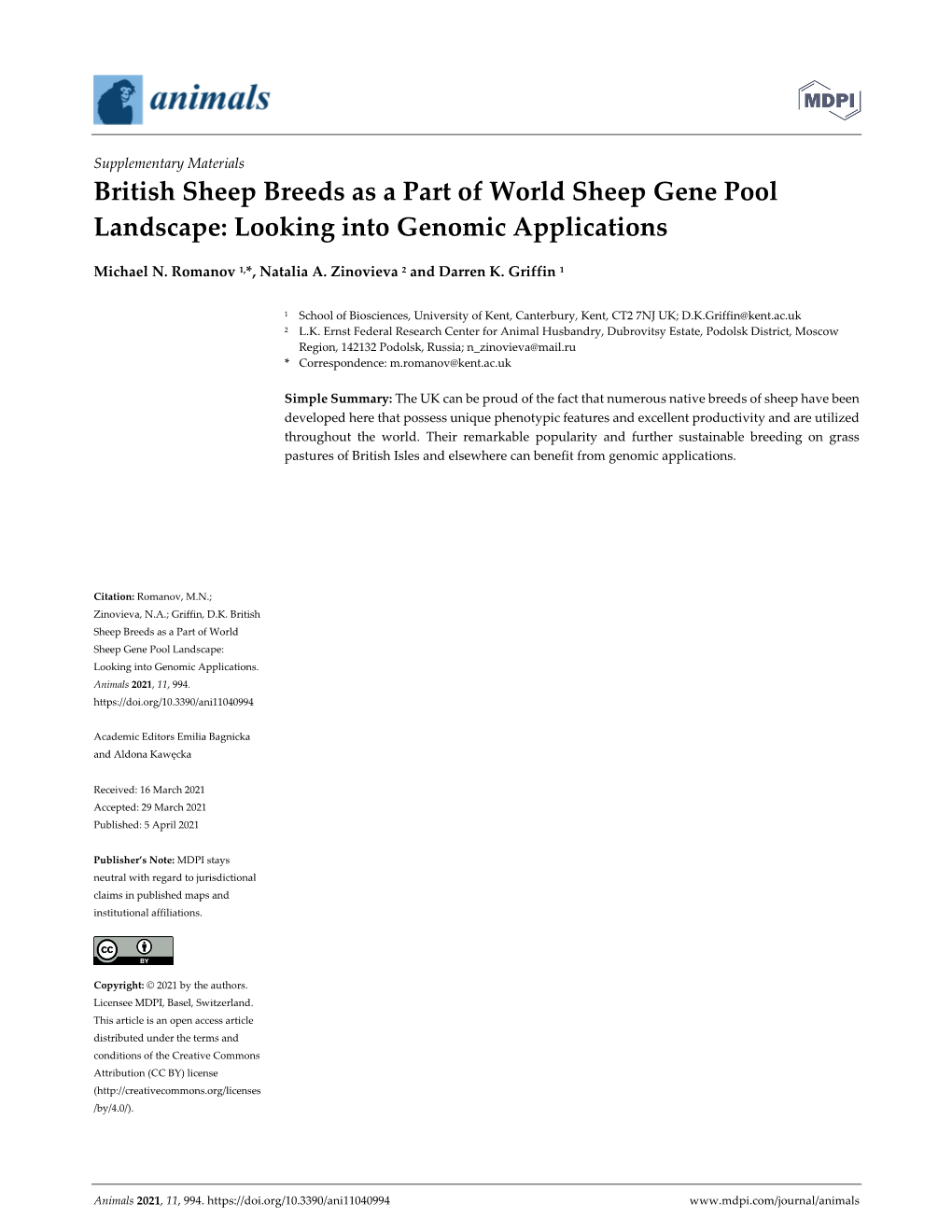 British Sheep Breeds As a Part of World Sheep Gene Pool Landscape: Looking Into Genomic Applications