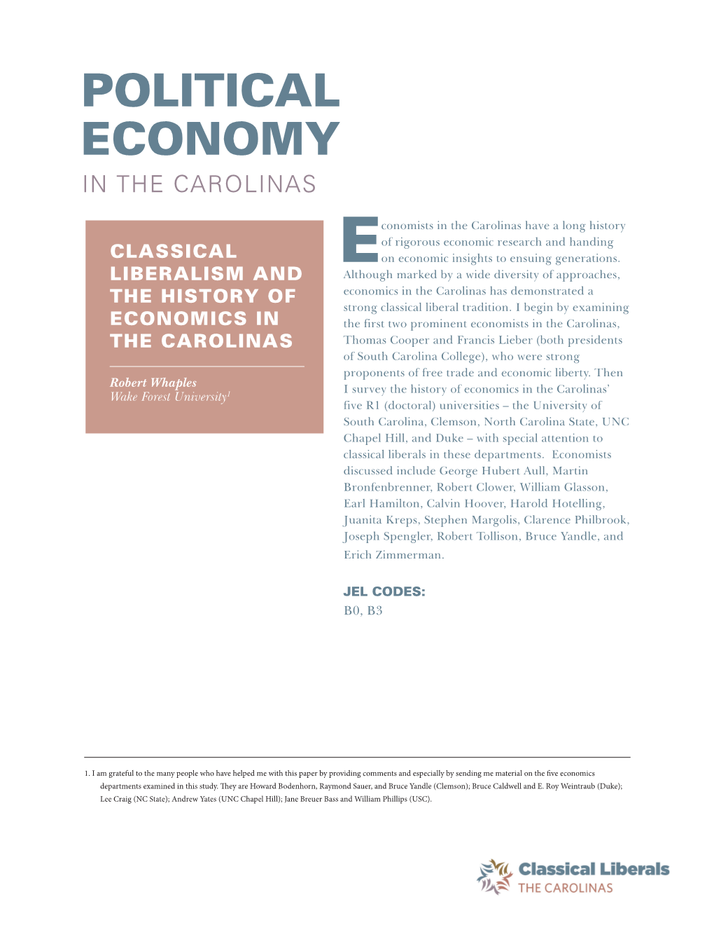 Political Economy in the Carolinas