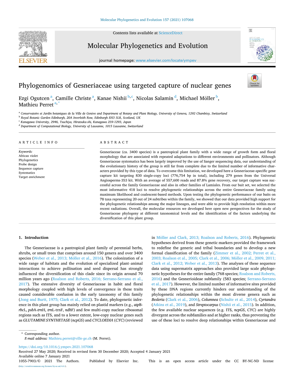 Molecular Phylogenetics and Evolution 157 (2021) 107068