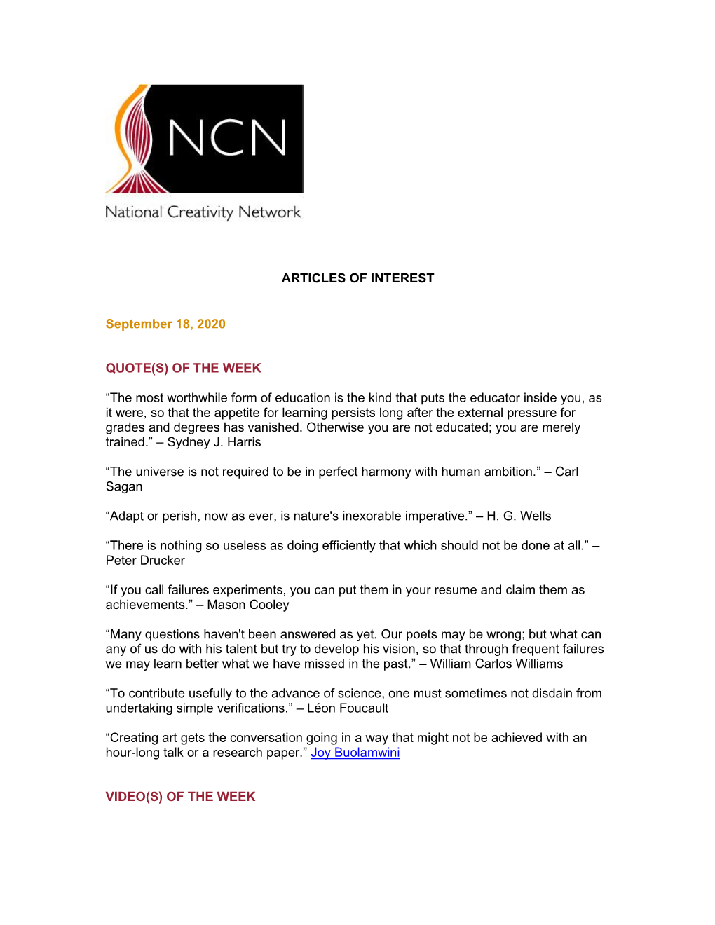 NCN Articles of Interest | September 18, 2020