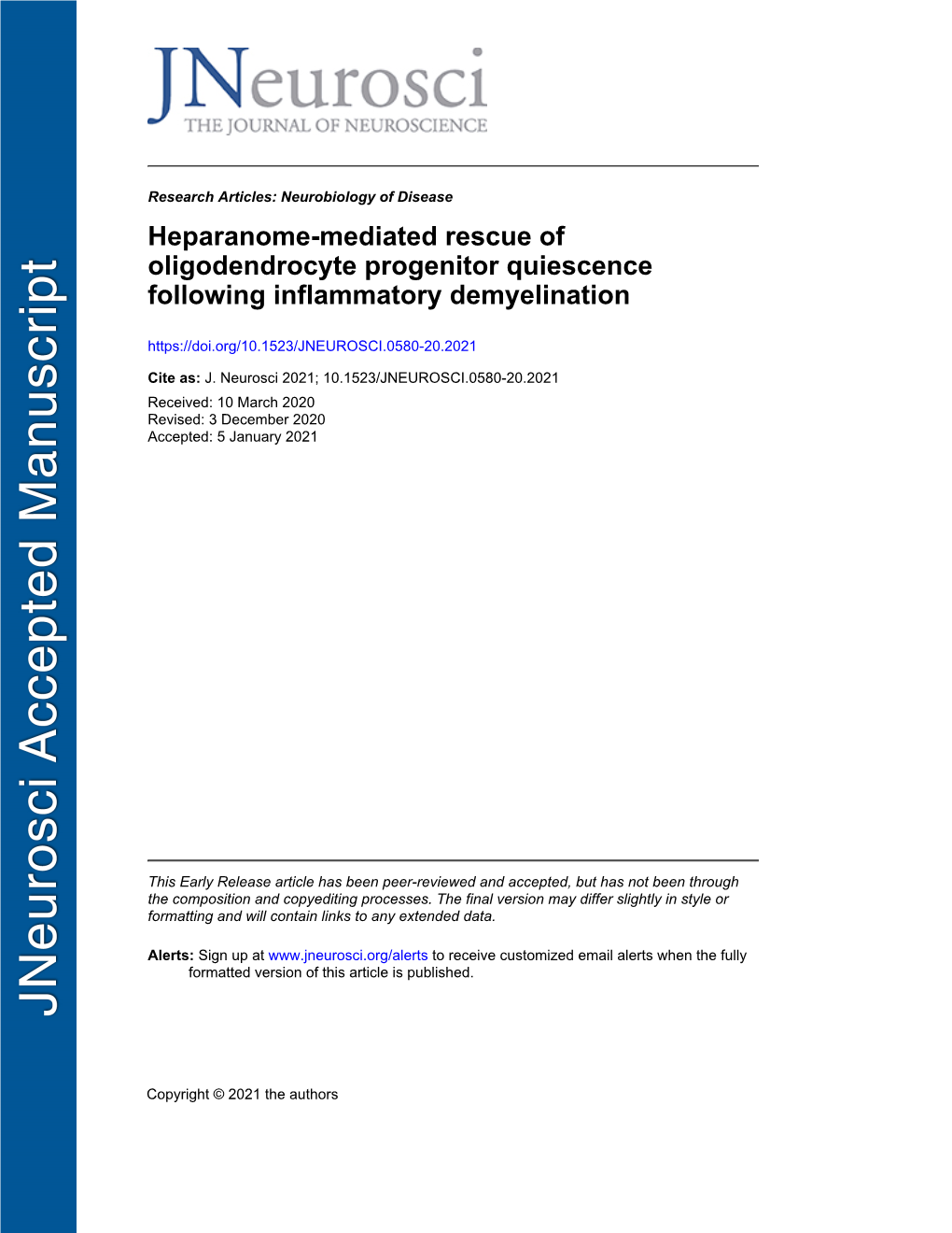 Heparanome-Mediated Rescue of Oligodendrocyte Progenitor Quiescence Following Inflammatory Demyelination