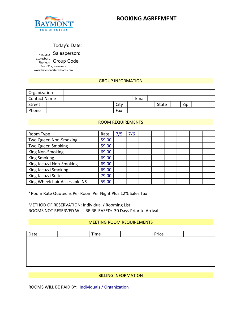 Booking Agreement