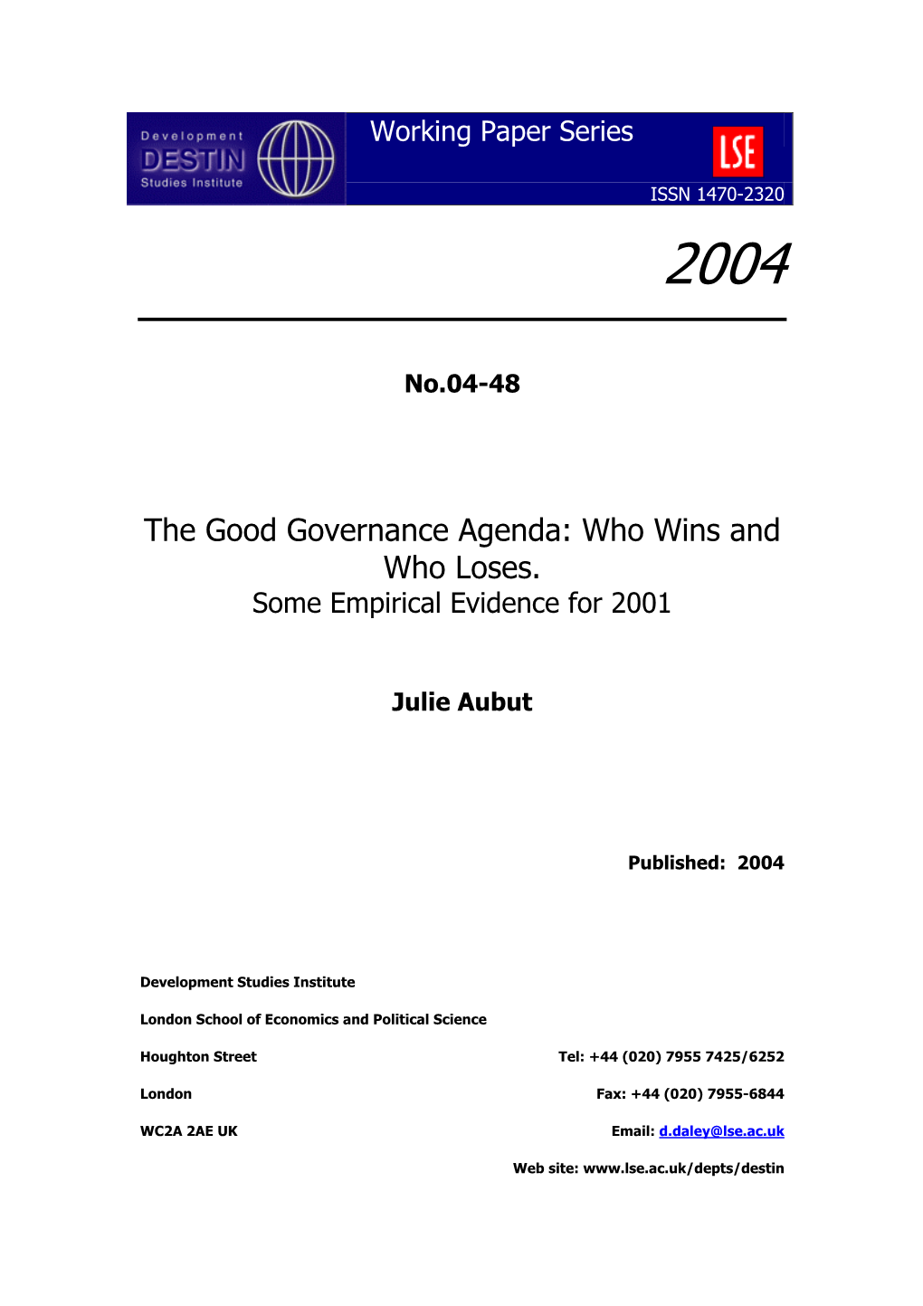 The Good Governance Agenda: Who Wins and Who Loses