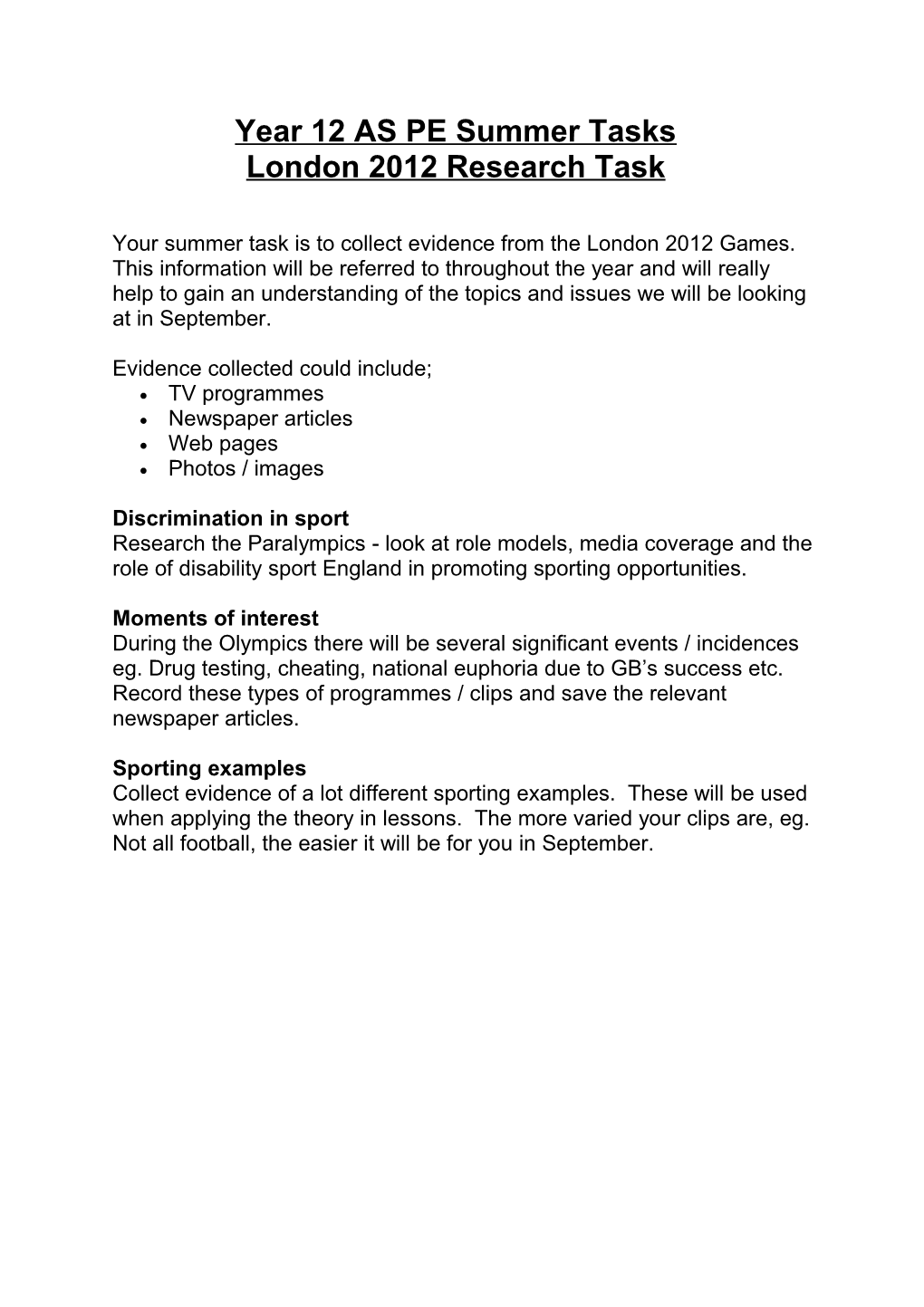 London 2012 Research Task