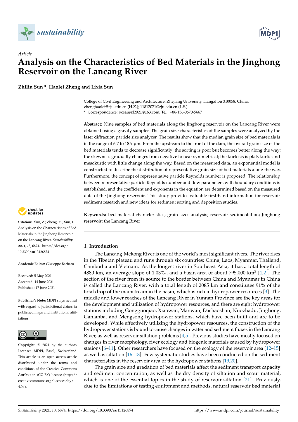 Analysis on the Characteristics of Bed Materials in the Jinghong Reservoir on the Lancang River