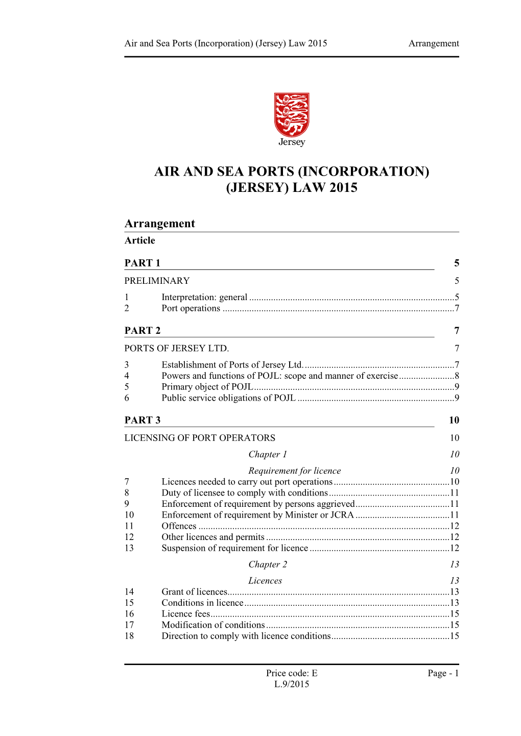 Air and Sea Ports (Incorporation) (Jersey) Law 2015 Arrangement