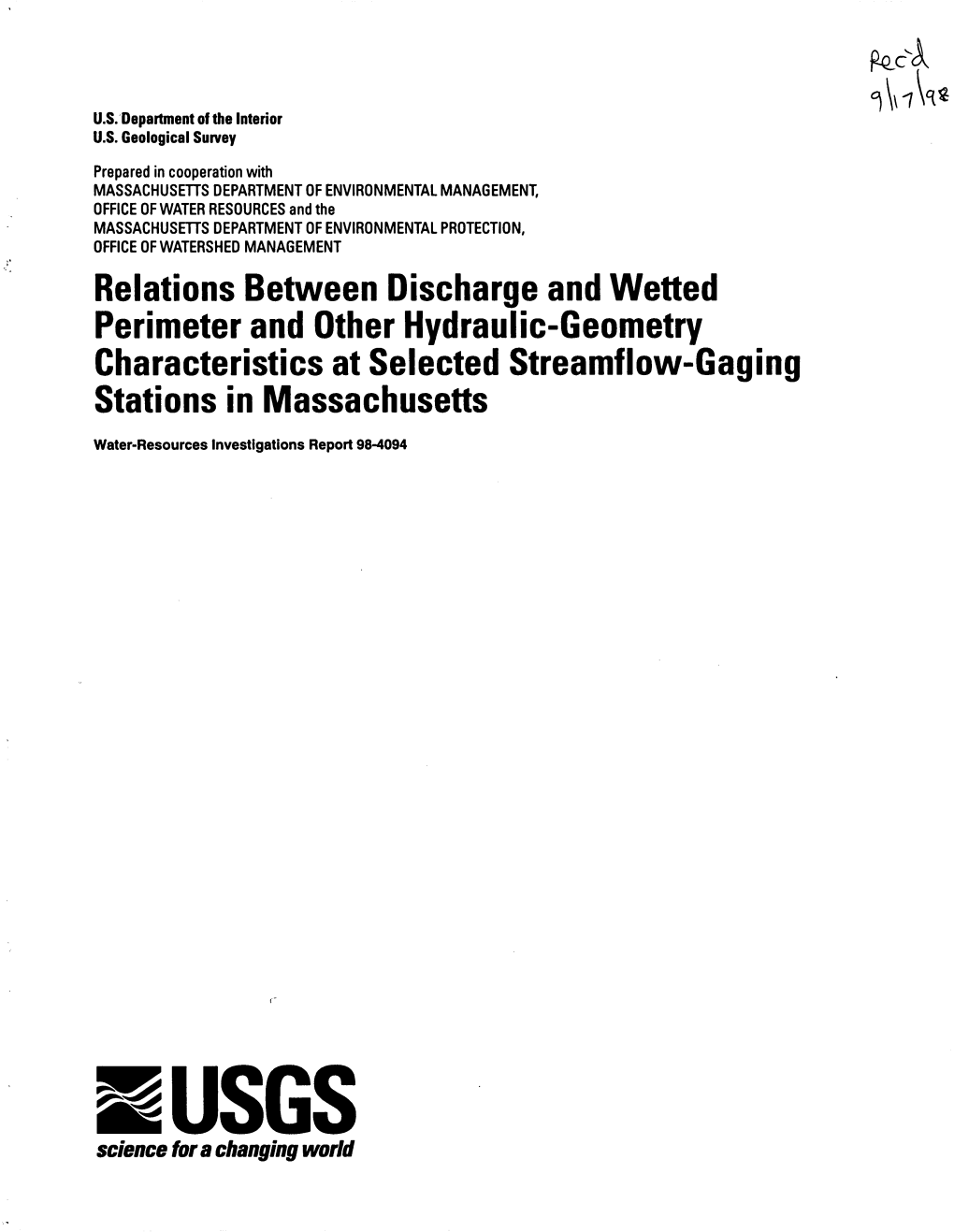 Relations Between Discharge and Wetted Perimeter and Other Hydraulic-Geometry Characteristics at Selected Streamflow-Gaging Stations in Massachusetts