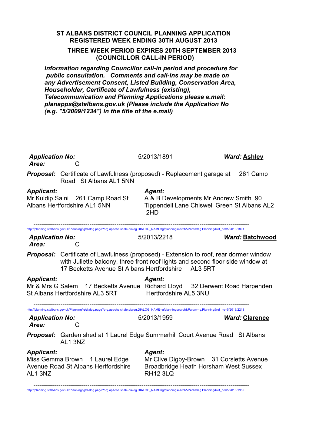 St Albans District Council Planning Application