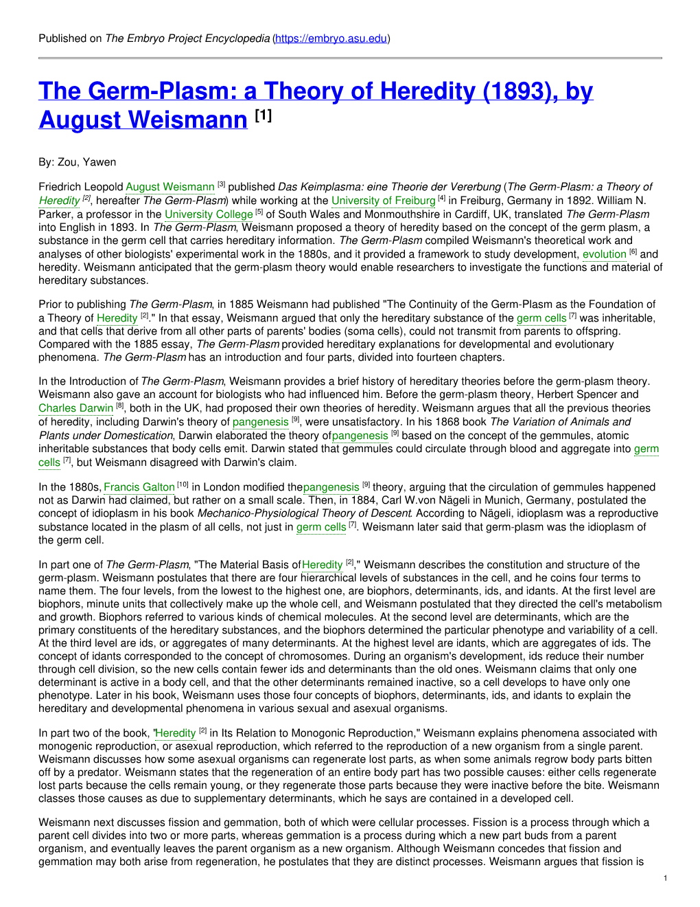 The Germ-Plasm: a Theory of Heredity (1893), by August Weismann [1]