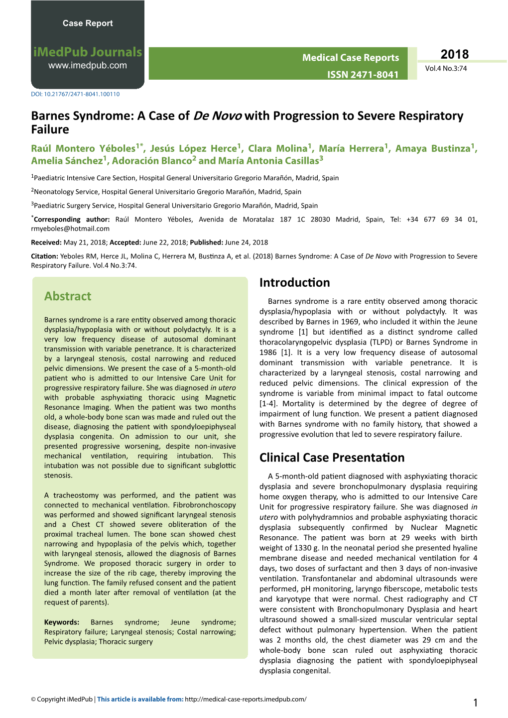 Barnes Syndrome: a Case of De Novo with Progression to Severe