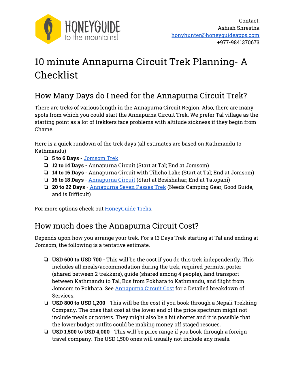 10 Minute Annapurna Circuit Trek Planning- a Checklist
