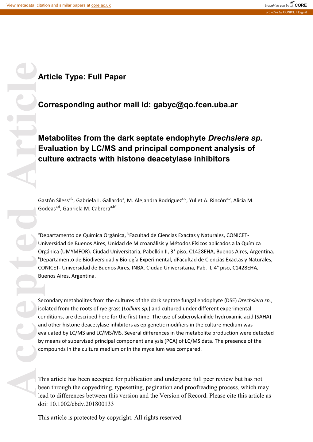 Metabolites from the Dark Septate Endophyte Drechslera Sp