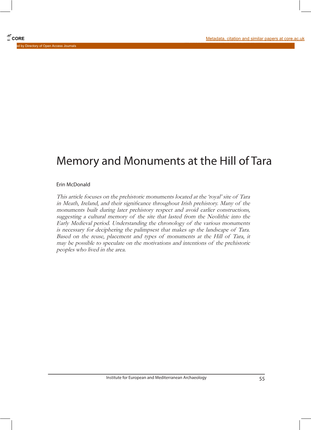 Memory and Monuments at the Hill of Tara Provided by Directory of Open Access Journals