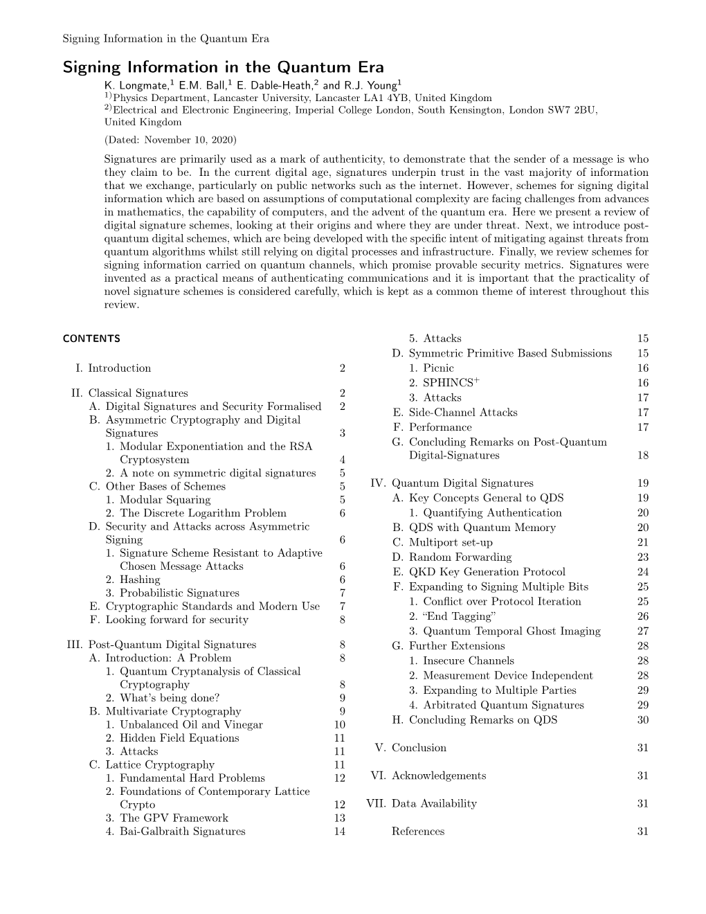 Signing Information in the Quantum Era Signing Information in the Quantum Era K