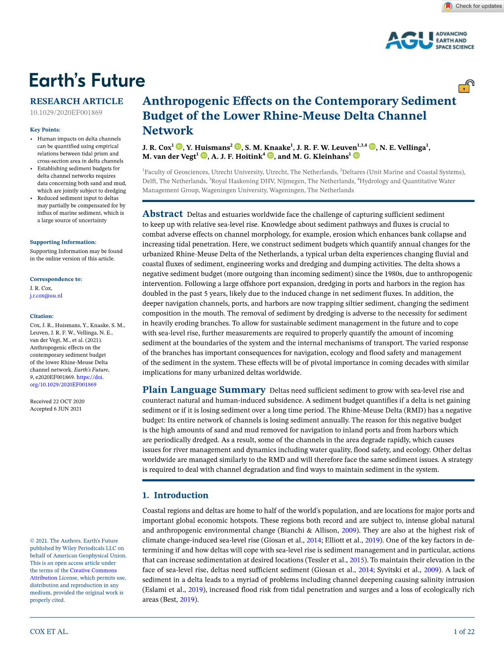 Anthropogenic Effects on the Contemporary Sediment Budget Of