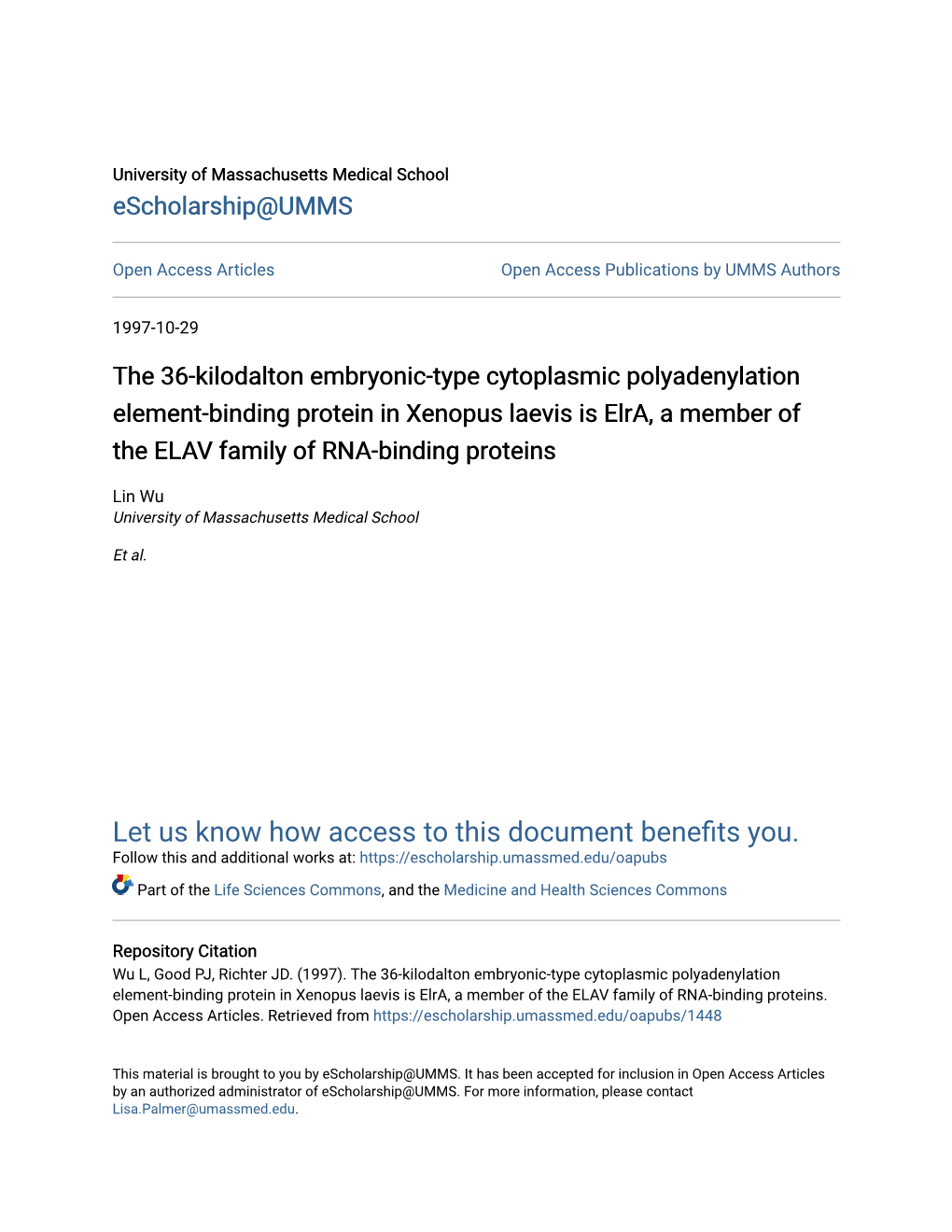The 36-Kilodalton Embryonic-Type Cytoplasmic Polyadenylation Element-Binding Protein in Xenopus Laevis Is Elra, a Member of the ELAV Family of RNA-Binding Proteins