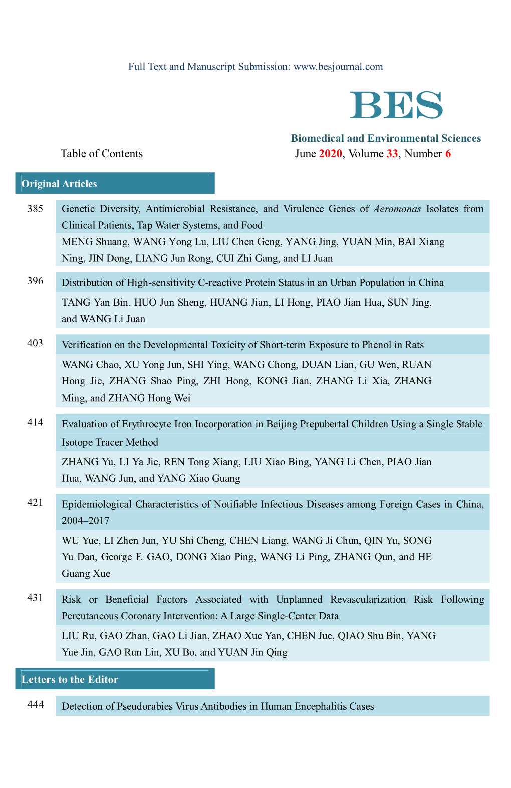 Table of Contents June 2020, Volume 33, Number 6