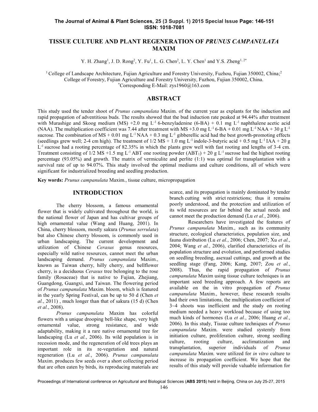 Tissue Culture and Plant Regeneration of Prunus Campanulata Maxim