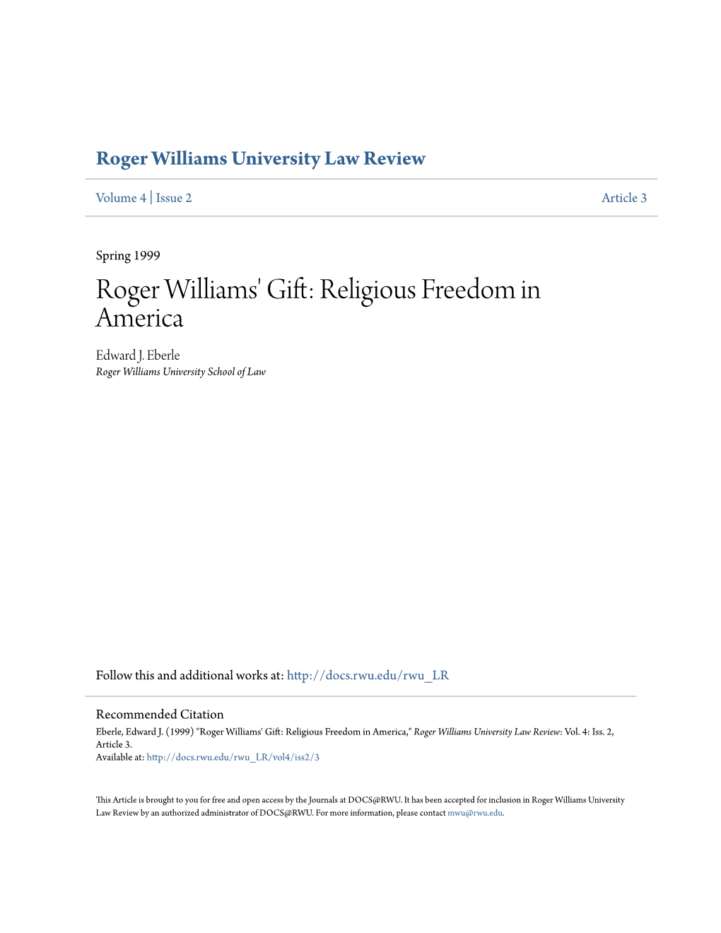 Religious Freedom in America Edward J