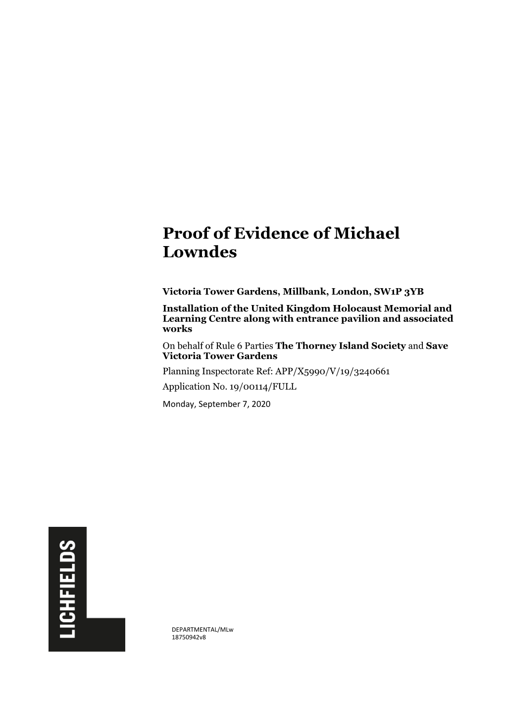 Proof of Evidence of Michael Lowndes