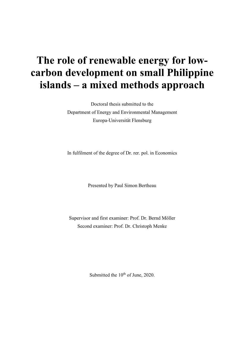 The Role of Renewable Energy for Low- Carbon Development on Small Philippine Islands – a Mixed Methods Approach