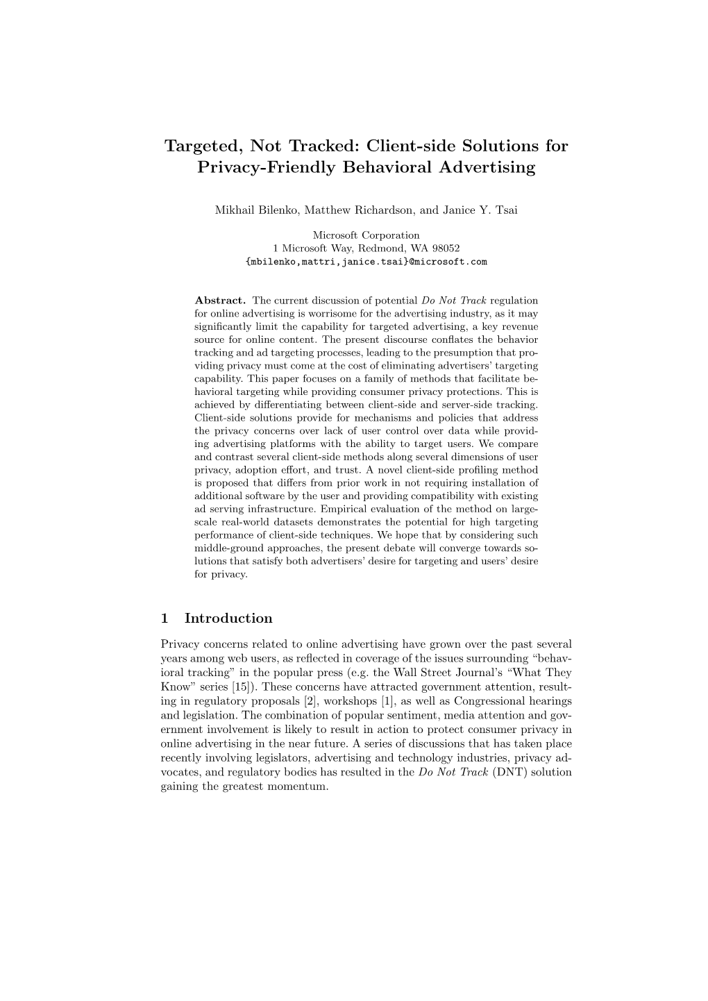 Client-Side Solutions for Privacy-Friendly Behavioral Advertising