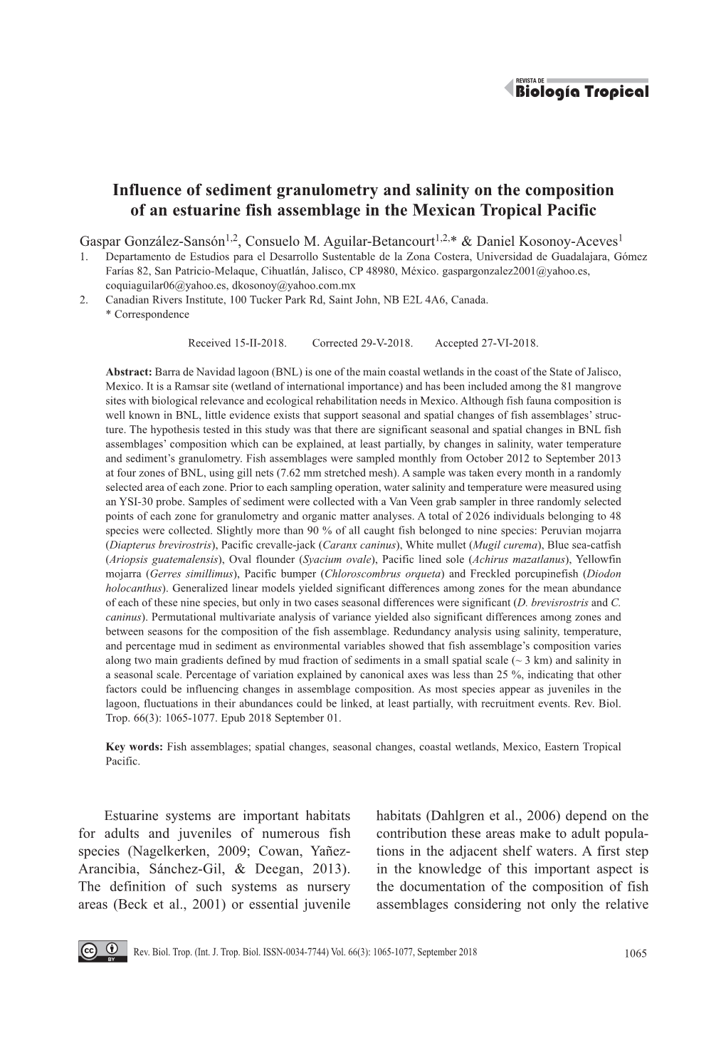 Influence of Sediment Granulometry and Salinity on the Composition of an Estuarine Fish Assemblage in the Mexican Tropical Pacific