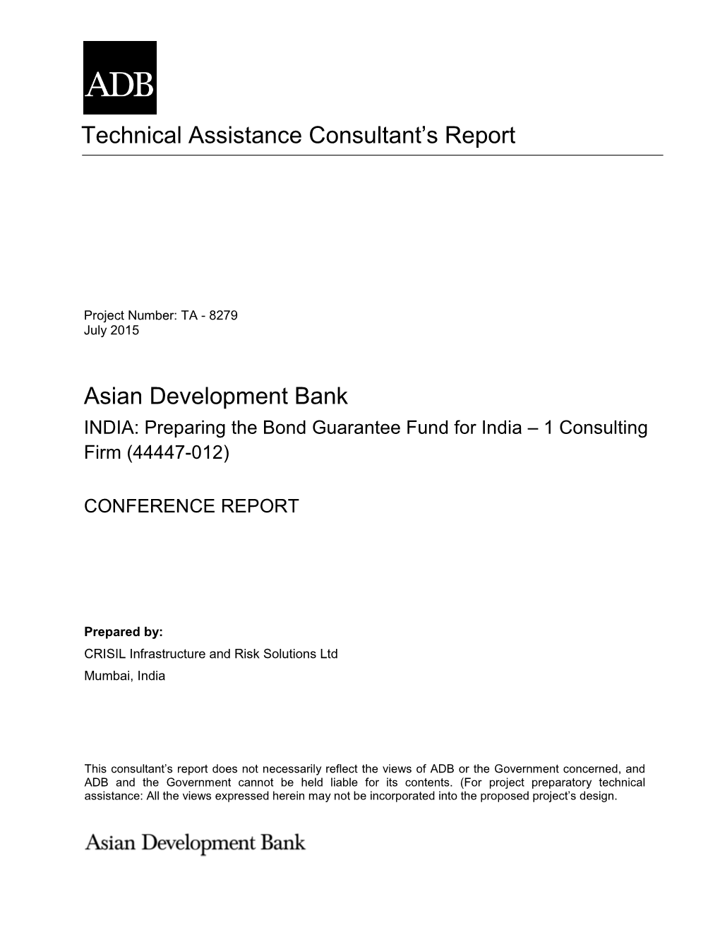 44447-012: Preparing the Bond Guarantee Fund for India