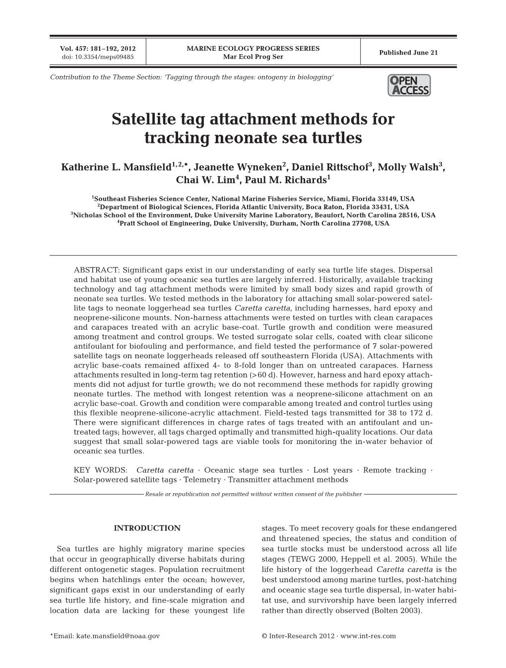 Satellite Tag Attachment Methods for Tracking Neonate Sea Turtles