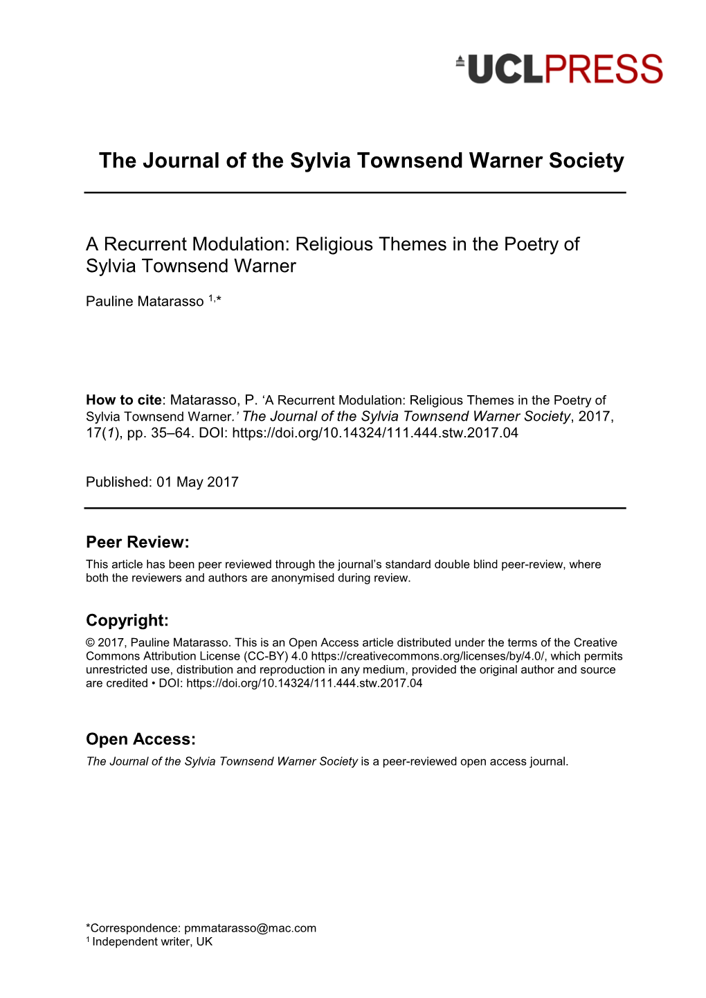 The Journal of the Sylvia Townsend Warner Society