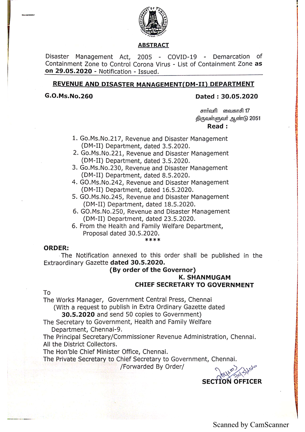Tamil Nadu-30.5.20-List of Containment Zones As on 29.5.2020