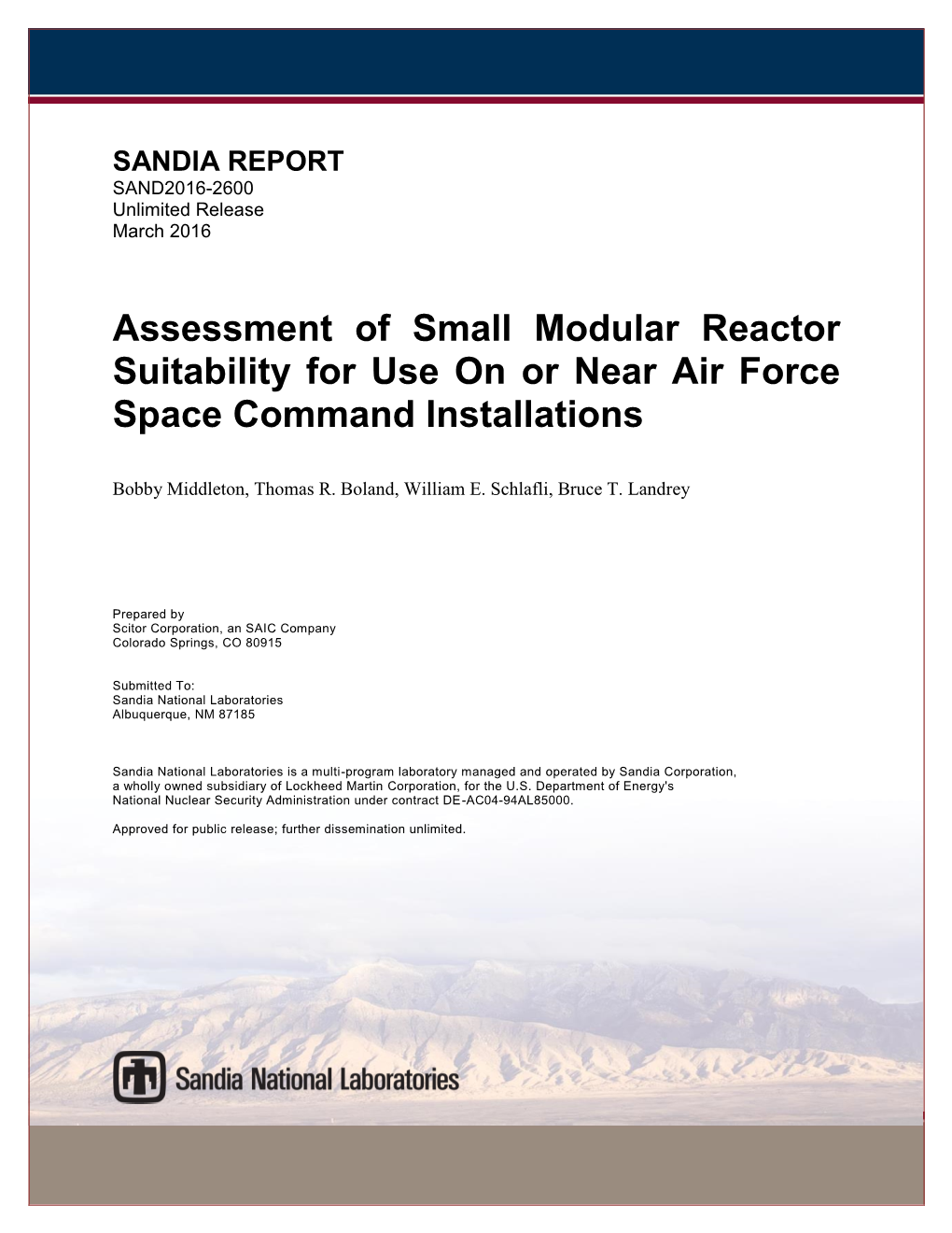 SANDIA REPORT SAND2016-2600 Unlimited Release March 2016