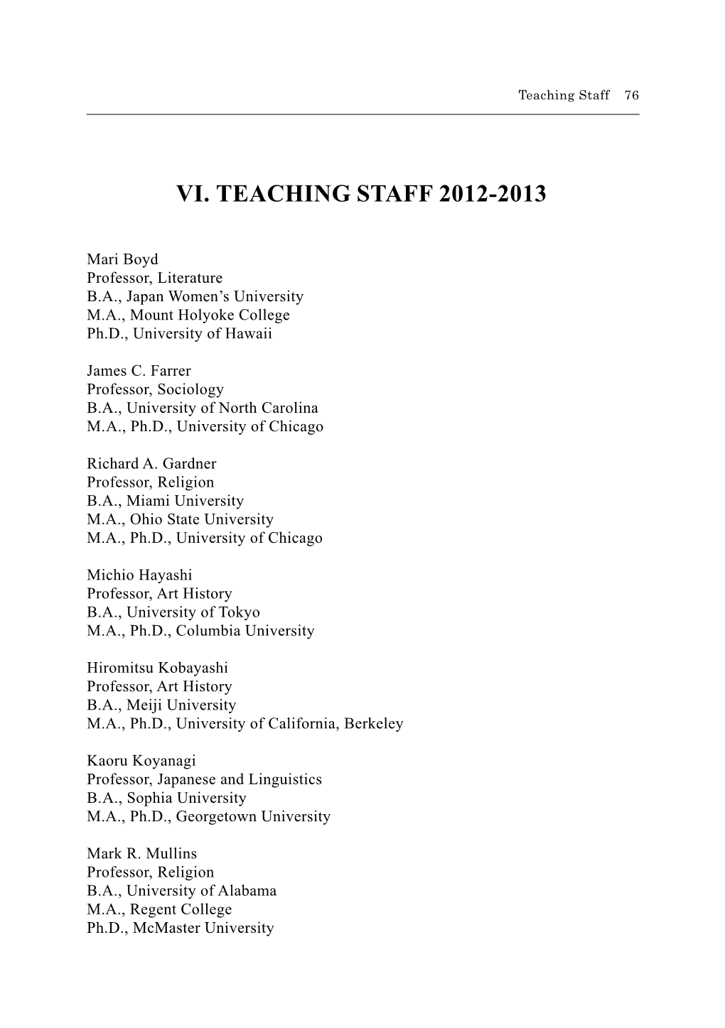 Vi. Teaching Staff 2012-2013