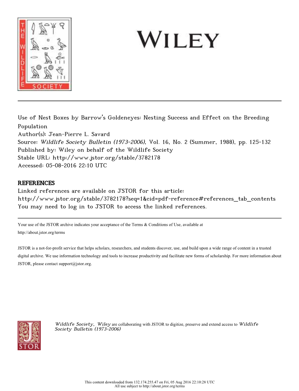 Use of Nest Boxes by Barrow's Goldeneyes: Nesting Success and Effect on the Breeding Population Author(S): Jean-Pierre L