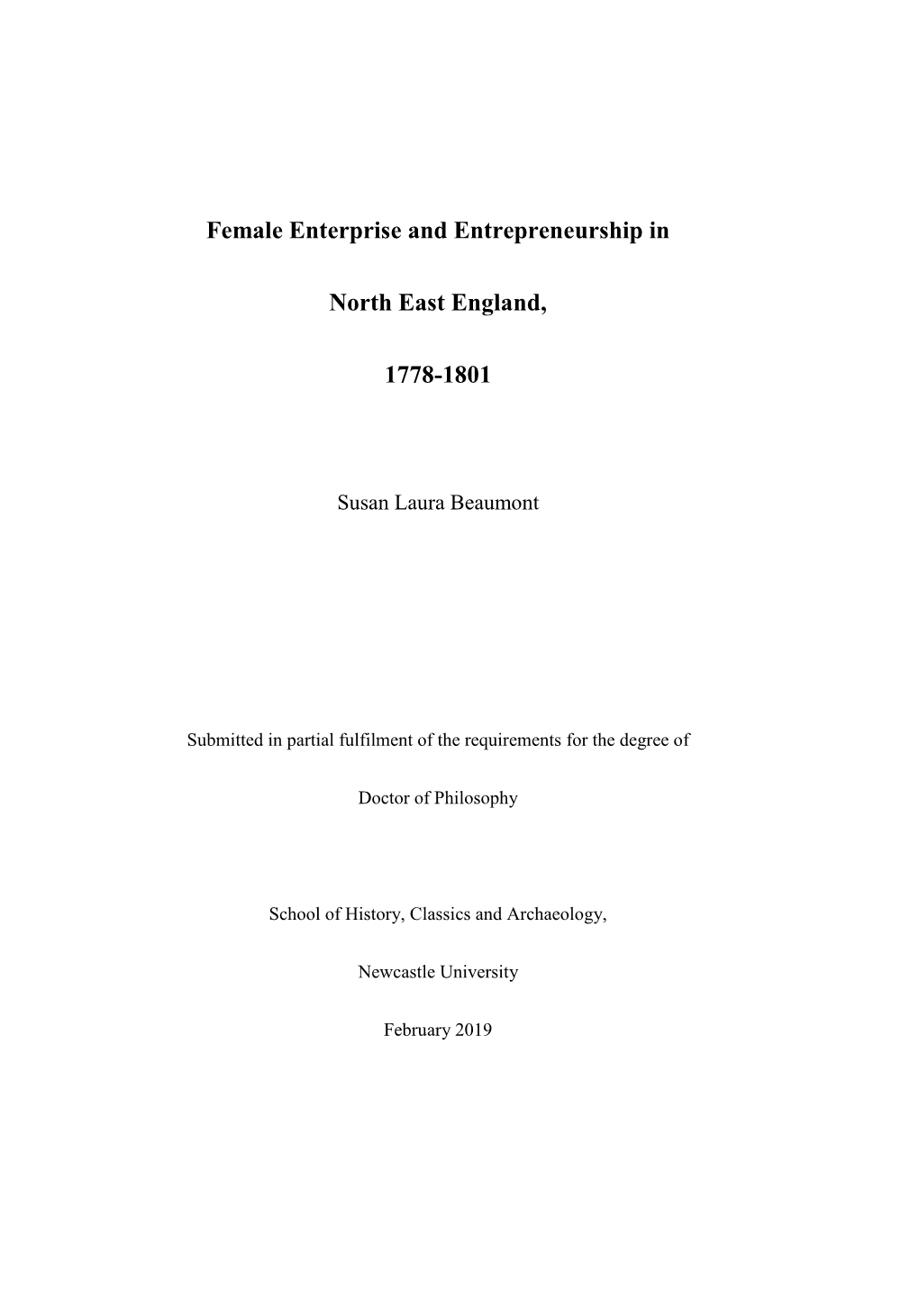 Female Enterprise and Entrepreneurship in North East England, 1778-1801