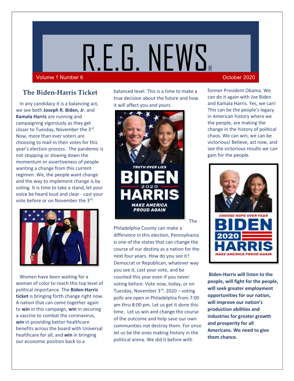 R.E.G. NEWS® Volume 1 Number 6 October 2020