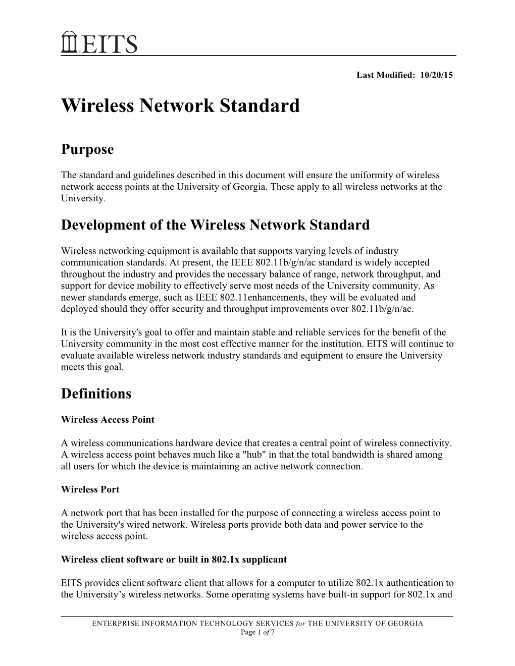 Wireless Network Standard