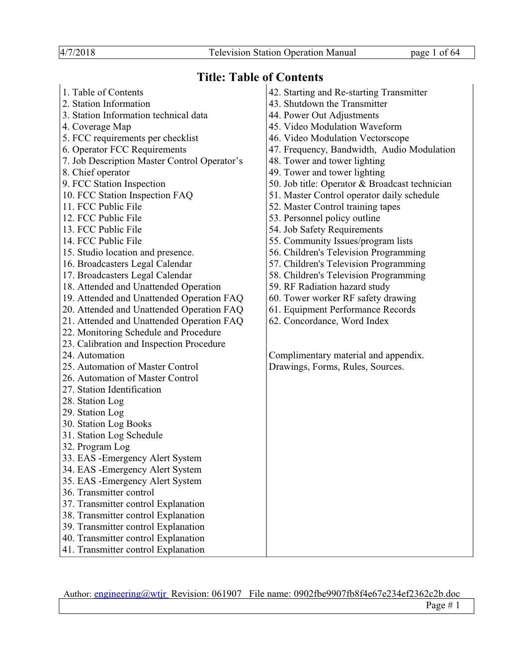 Title: Table of Contents