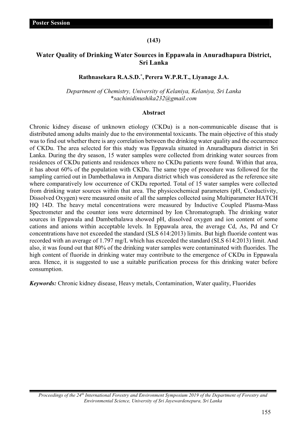 Water Quality of Drinking Water Sources in Eppawala in Anuradhapura District, Sri Lanka