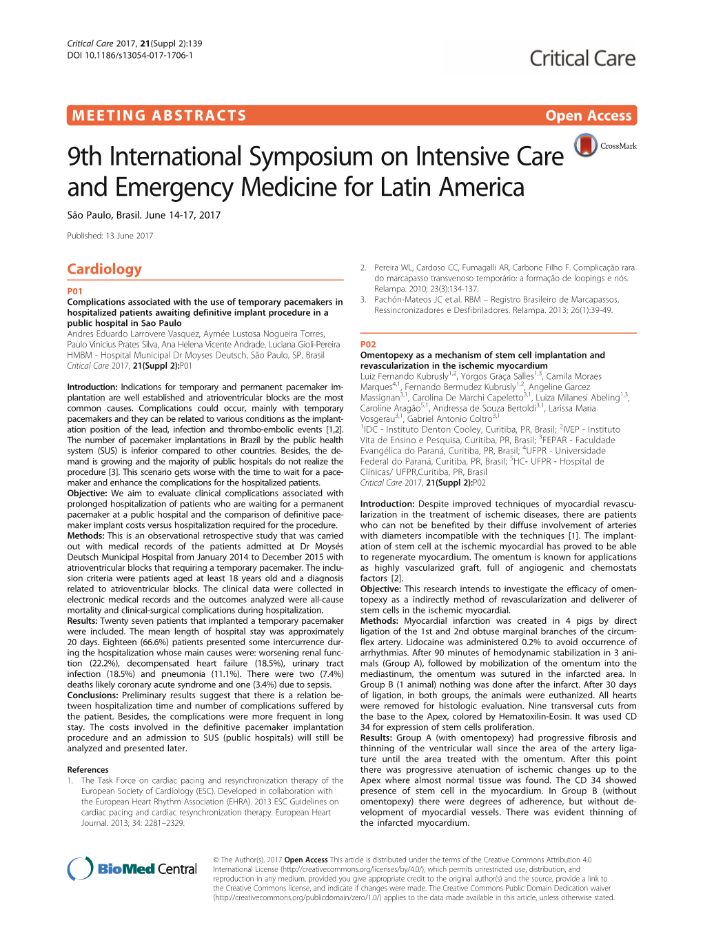 9Th International Symposium on Intensive Care and Emergency Medicine for Latin America São Paulo, Brasil