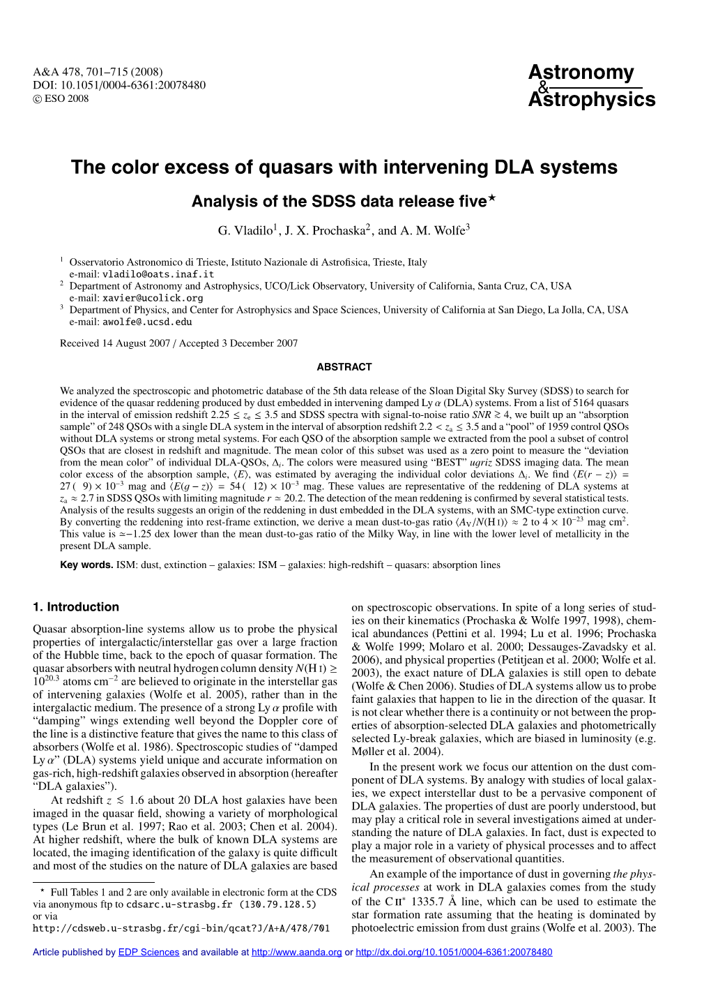 The Color Excess of Quasars with Intervening DLA Systems Analysis of the SDSS Data Release ﬁve