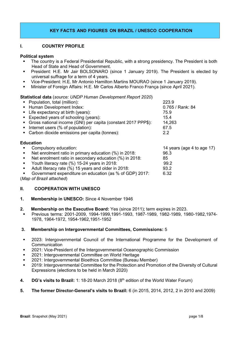 Key Facts and Figures on Brazil / Unesco Cooperation