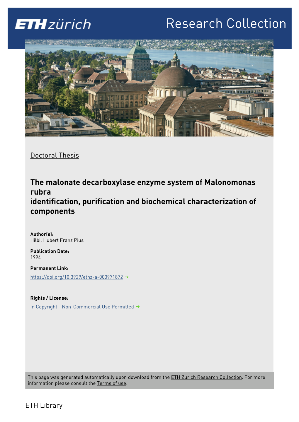 The Malonate Decarboxylase Enzyme System of Malonomonas Rubra Identification, Purification and Biochemical Characterization of Components